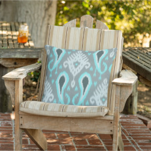 Bohemian Aqua Turquoise Ikat Tribal Art Patroon Buitenkussen