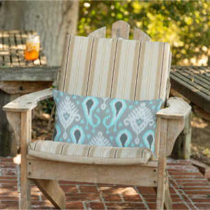 Bohemian Aqua Turquoise Ikat Tribal Art Pattern Buitenkussen
