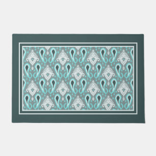 Bohemian Aqua Turquoise Ikat Tribal Art Pattern Deurmat