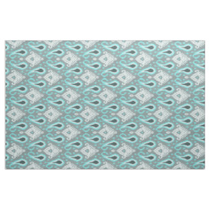 Bohemian Aqua Turquoise Ikat Tribal Art Pattern Stof
