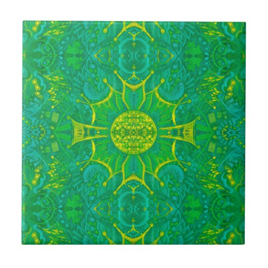 Bohemian Arabesque Pattern Green Tegeltje (Voorkant)
