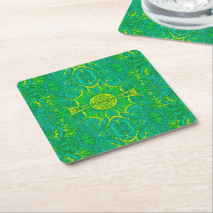 Bohemian Arabesque Pattern Green Vierkante Kartonnen Onderzetter