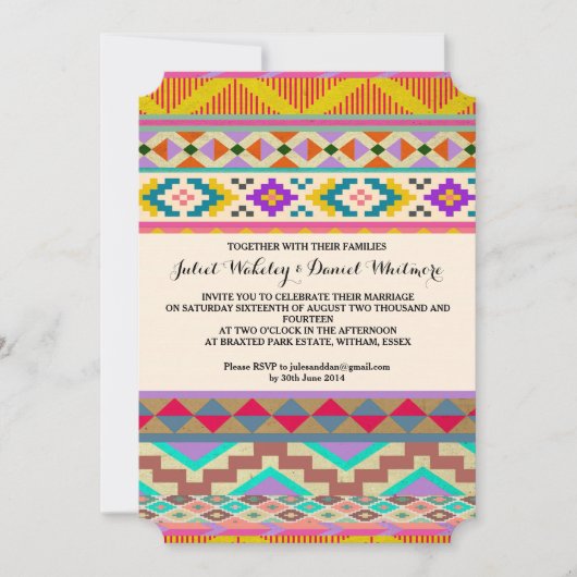 Bohemian Aztec Ikat Wedding Invitation Kaart (Voorkant)
