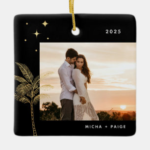 Bohemian Beach Palm Tree Photo Ornement en céramiq