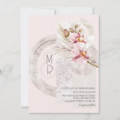 Bohemian Beige Pink Monogram Pampas Wedding Kaart (Voorkant)