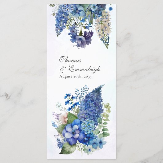 Bohemian Blauw-Violet Bloemen Bruiloft Menu (Achterkant)