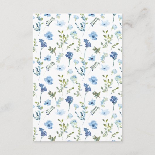 Bohemian blauwe bloemenkrans rustieke bruiloft det informatiekaartje (Achterkant)