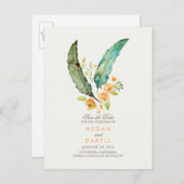 Bohemian Blauwgroen Feathers Rustic Save the Date Aankondigingskaart (Voorkant / Achterkant)