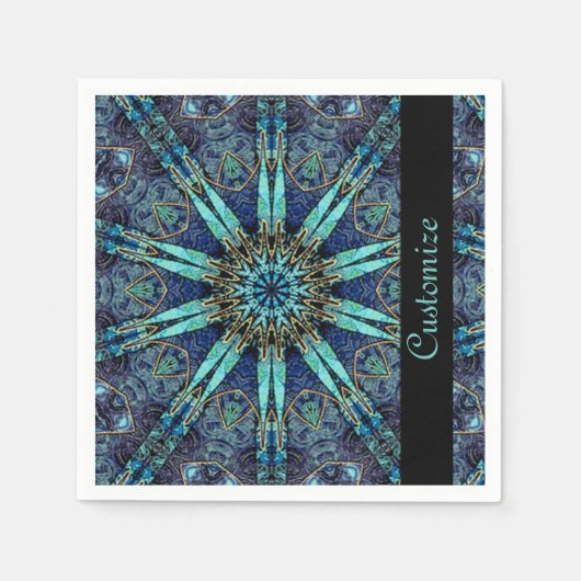 Bohemian Blauwgroen Floral Star Pattern Napkins 2 Servetten (Voorkant)