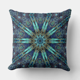 Bohemian Blauwgroen Floral Star Pattern Sierkussen