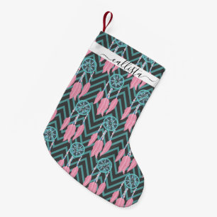 Bohemian Blauwgroen Roze Drocatcher Chevron Patter Kleine Kerstsok