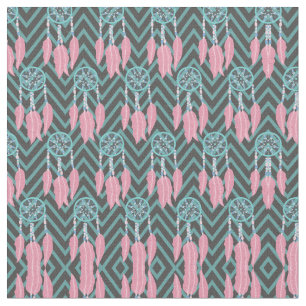 Bohemian Blauwgroen Roze Drocatcher Chevron Patter Stof