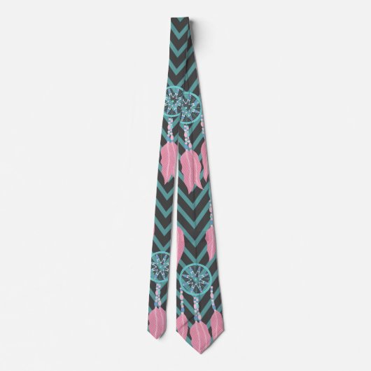 Bohemian Blauwgroen Roze Drocatcher Chevron Patter Stropdas (Achterkant)