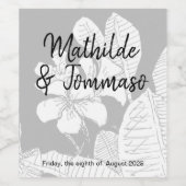 Bohemian Bloemen Zwart Wit Watermerk Wijn Etiket (Enkel label)