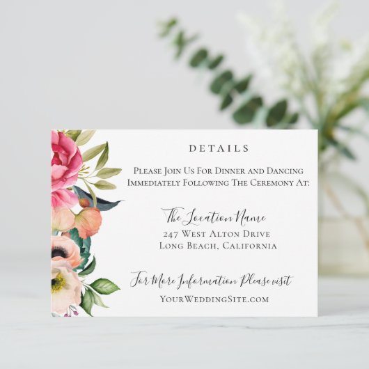Bohemian Blooms Bruiloft Details Kaart (Staand voorkant)
