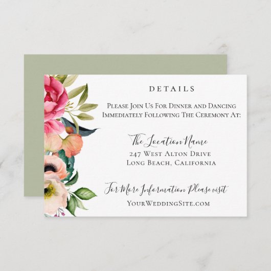 Bohemian Blooms Bruiloft Details Kaart (Voorkant / Achterkant)