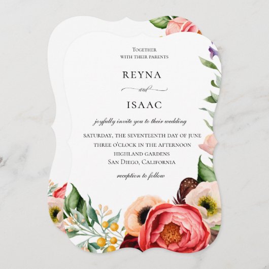 Bohemian Blooms Lijst bruiloft uitnodiging (Voorkant / Achterkant)