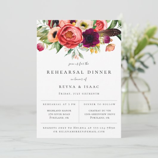 Bohemian Blooms Rehearsal Dinner Aankondiging (Staand voorkant)