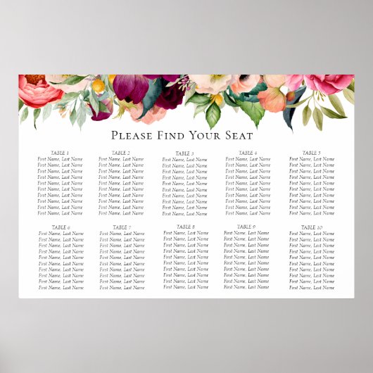 Bohemian Blooms Wedding Seating Chart Poster (Voorkant)