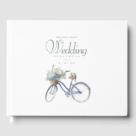 Bohemian Blue Bicycle Waterverf Bruiloft Gastenboek (Voorkant)