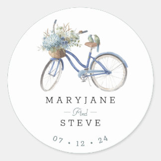 Bohemian Blue Bicycle Waterverf Bruiloft Ronde Sticker