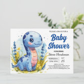 Bohemian Blue Custom Dinosaur Boy Baby shower Kaart (Staand voorkant)
