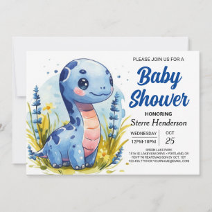 Bohemian Blue Custom Dinosaur Boy Baby shower Kaart