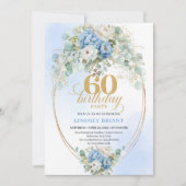 Bohemian Blue Floral 60th Birthday Invitation (Devant)