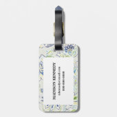 Bohemian Blue Flower Bagagelabel (Achterkant verticaal)