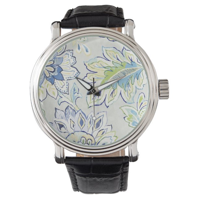 Bohemian Blue Flower Horloge (Voorkant)