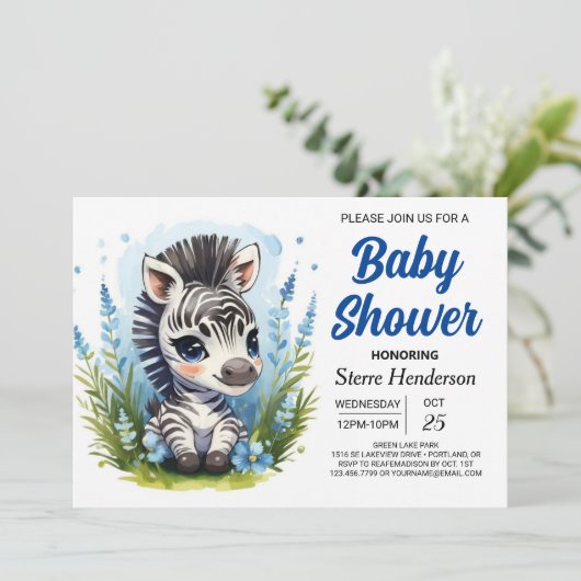 Bohemian Blue Magic Zebra Boy Baby shower Kaart (Staand voorkant)