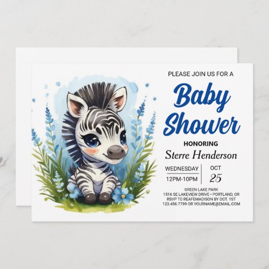 Bohemian Blue Magic Zebra Boy Baby shower Kaart (Voorkant / Achterkant)