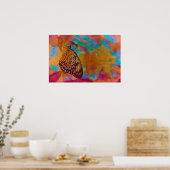 Bohemian Blue Oranje Hippie Butterfly Poster (Keuken)