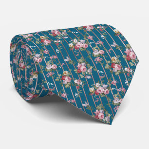 Bohemian blue pink red floral modern stripes stropdas