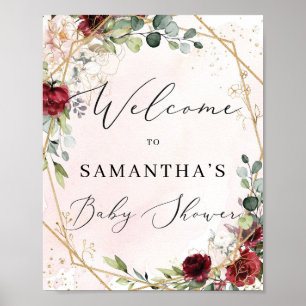 Bohemian blush burgundy Baby shower Welkomstteken Poster