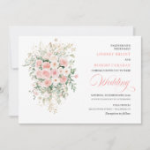 Bohemian Blush Floral Gold Wedding Invitation (Devant)