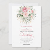 Bohemian Blush Roses Gold Frame Wedding Invitation Kaart (Voorkant)