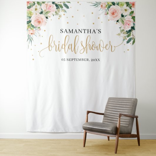 Bohemian blush roze floral rozen vrijgezellenfeest wandkleed (In situ)