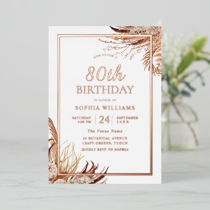 Bohemian Boho 80th Birthday Party Roos Gold Folie Uitnodiging
