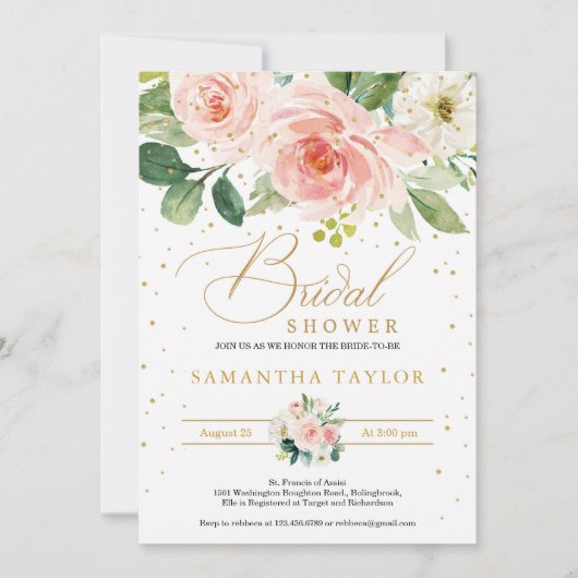 Bohemian boho blush roze bloemenbruin en gouden br kaart (Voorkant)