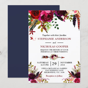 Bohemian boho bordo floral kaart