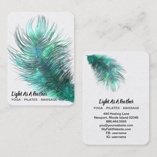 *~* Bohemian Boho Cosmic Emerald Feather Visitekaartje (Voorkant / Achterkant)