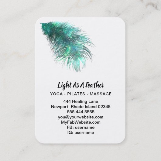 *~* Bohemian Boho Cosmic Emerald Feather Visitekaartje (Achterkant)