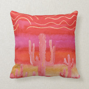 Bohemian BOHO Desert Saguaro Cactus Waterverf Kussen