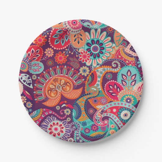 Bohemian Boho MOD Hippy Chic Flower Pattern Papieren Bordje (Voorkant)