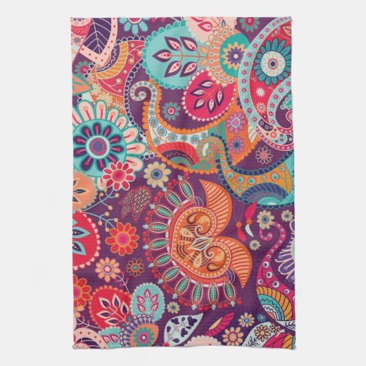 Bohemian Boho MOD Hippy Chic Flower Pattern Theedoek (Verticaal)