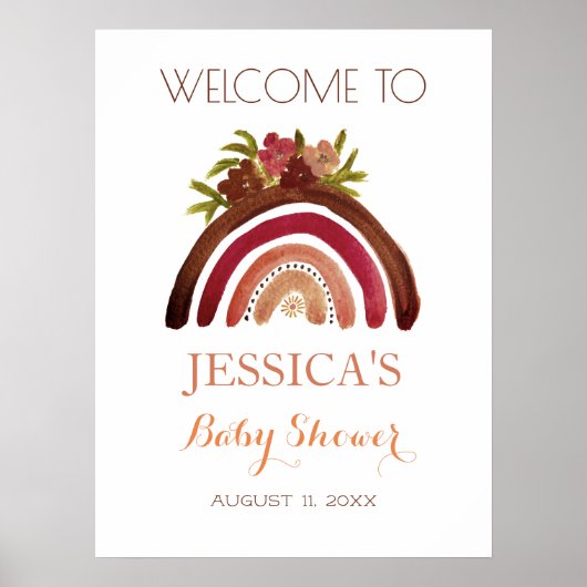 Bohemian Boho Rainbow Baby shower Affiche de bienv (Devant)