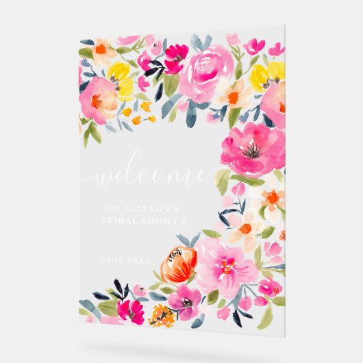 Bohemian bold floral waterverf bruids welkom acryl bord (Hoek)