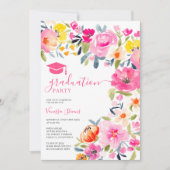 Bohemian bold floral waterverf roze afstuderen kaart (Voorkant)