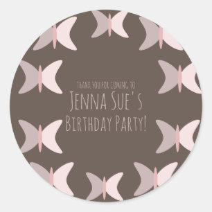 Bohemian Butterfly Pastel Pink Birthday Ronde Sticker